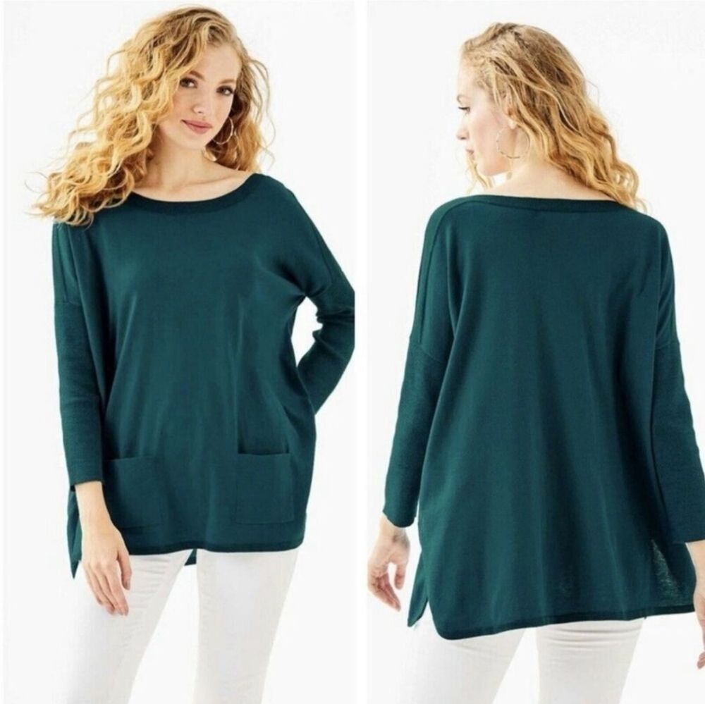 Lilly Pulitzer Cobo Metallic Teal Boatneck Sweater Size Med